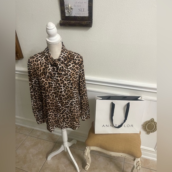 Ann Taylor Factory Leopard Print Tie-Neck Blouse - Brown & Black - Picture 2 of 15